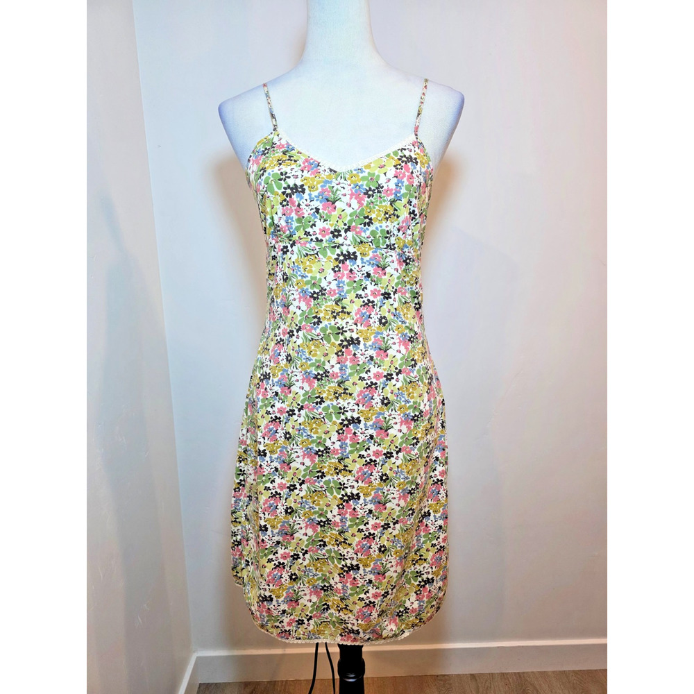 y2k Women Babydoll Dress XS Lace Trim Fairy Ditsy Floral Bloomcore Coquette